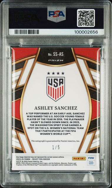 2023-24 Panini Select FIFA Select Signatures Green #SSAS Ashley Sanchez #1/5 PSA 9
