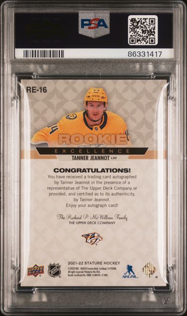 2021-22 Upper Deck Stature Rookie Excellence Red Autograph #RE16 Tanner Jeannot #07/10 PSA 9 (Rookie)