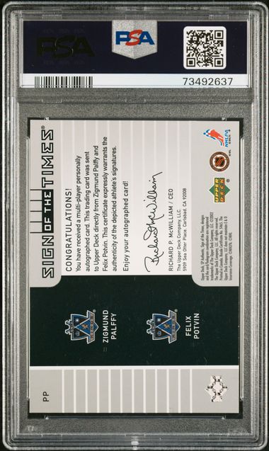 2001 SP Authentic Sign of the Times Dual #PP Zigmund Palffy/Felix Potvin #045/150 PSA 9 (Auto 9)