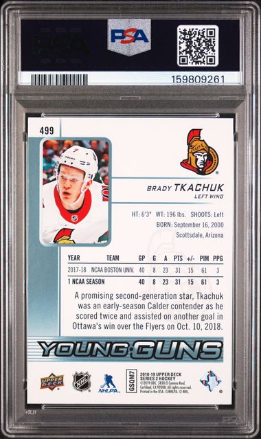 2018-19 Upper Deck #499 Brady Tkachuk PSA 9 (Rookie)