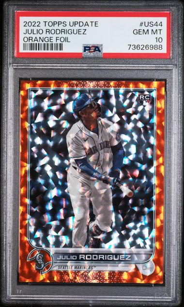 2022 Topps Update Orange Foil #US44 Julio Rodriguez #263/299 PSA 10 (Rookie)