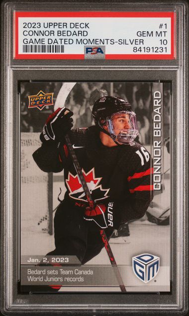 2023 Upper Deck Game Dated Moments Silver #1 Connor Bedard PSA 10