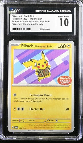 2024 Pokemon Indonesian Scarlet & Violet Pikachu's Indonesia Journey Promo #154 Pikachu in Batik Shirt CGC 10