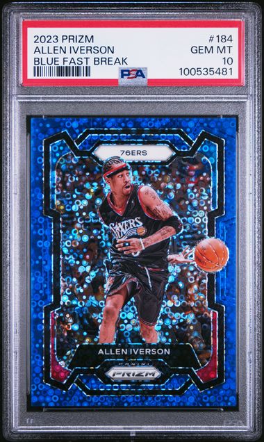 2023-24 Panini Prizm Blue Fast Break #184 Allen Iverson #097/150 PSA 10