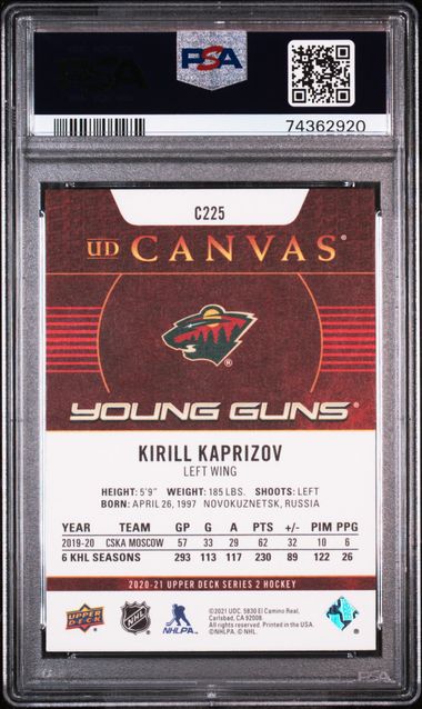 2020-21 Upper Deck Canvas #C225 Kirill Kaprizov PSA 9 (Rookie)