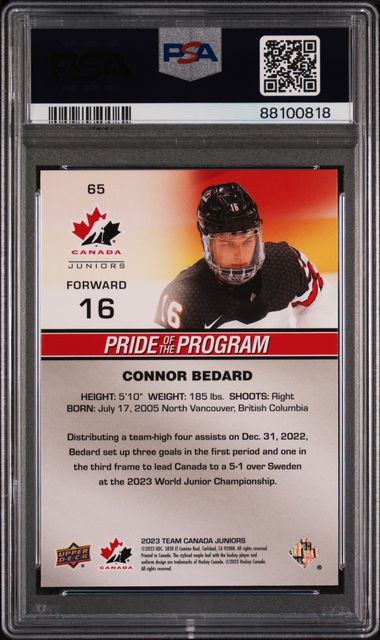 2023 Upper Deck Team Canada Juniors Red Patterned Foilboard #65 Connor Bedard PSA 10