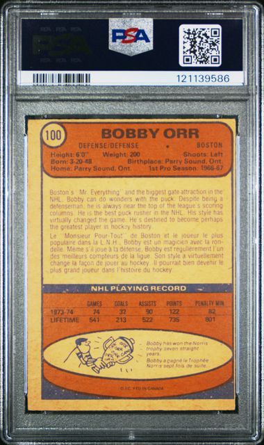 1974-75 O-Pee-Chee #100 Bobby Orr PSA 4