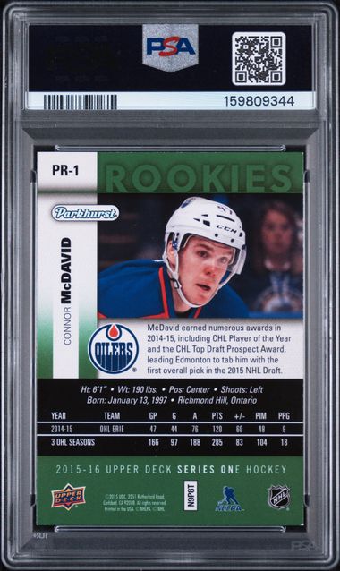 2015-16 Upper Deck Parkhurst Rookies #PR-1 Connor McDavid PSA 8 (Rookie)