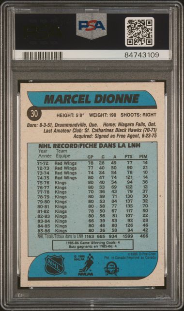 1986-87 O-Pee-Chee #30 Marcel Dionne Autographed PSA/DNA Authentic Auto