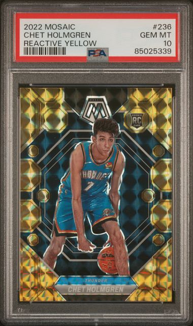 2022-23 Panini Mosaic Reactive Yellow #236 Chet Holmgren PSA 10 (Rookie)