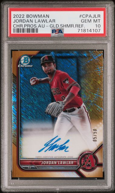 2022 Bowman Chrome Prospects Gold Shimmer Auto #CPAJLR Jordan Lawlar #05/50 PSA 10