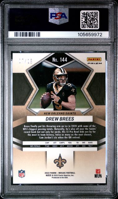 2022 Panini Mosaic Tessellation Prizm #144 Drew Brees #07/15 PSA 9