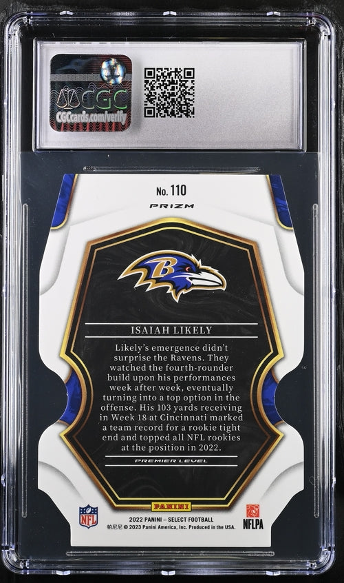 2022 Panini Select Red & Blue Die-Cut #110 Isaiah Likely CGC 9 (Rookie)