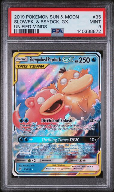 2019 Pokemon Unified Minds #35 Slowpoke & Psyduck GX- PSA 9