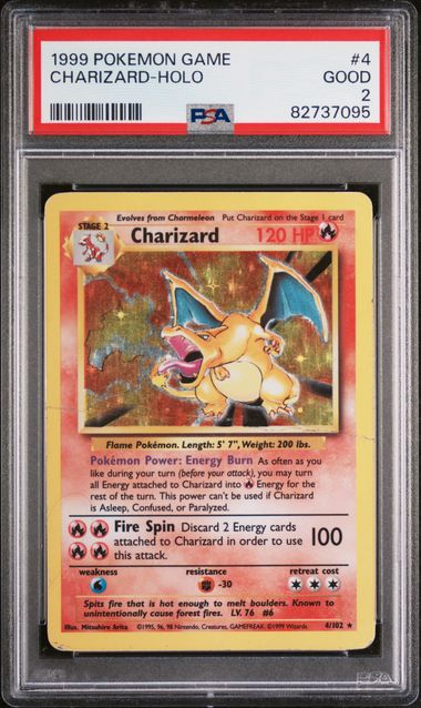 1999 Pokemon Base Set Unlimited #4 Charizard- Holo PSA 2