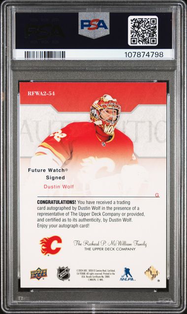 2023-24 SP Authentic '03 Retro #54 Dustin Wolf #353/399 PSA 10 (Rookie)