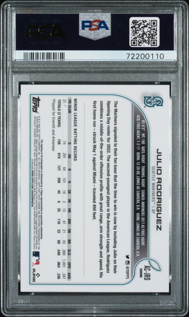 2022 Topps Chrome Update Autograph #ACJRO Julio Rodriguez PSA 9 (Rookie)