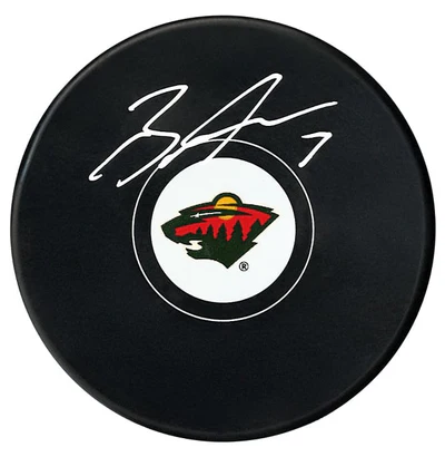 Brock Faber Autographed Minnesota Wild Puck (COJO Sports)
