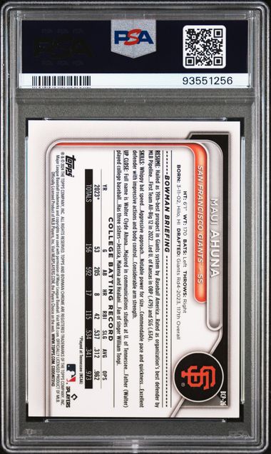 2024 Bowman Sapphire Chrome Prospects Black Refractor #BCP26 Maui Ahuna #02/10 PSA 10