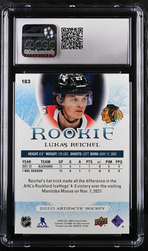 2022-23 Artifacts Turquoise #183 Lukas Reichel CGC 10 (Rookie)