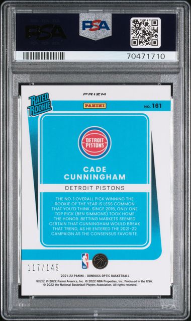 2021-22 Donruss Optic Lime Green #161 Cade Cunningham #117/149 PSA 10 (Rookie)