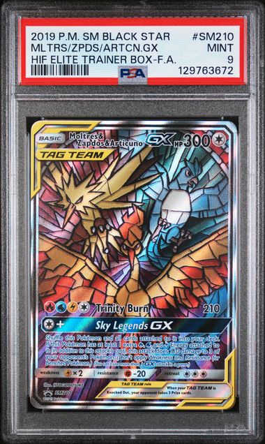 2019 Pokemon Hidden Fates ETB #SM210 Moltres & Zapdos & Articuno GX PSA 9