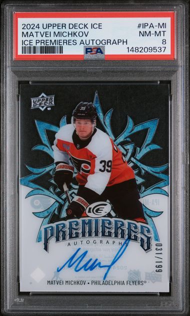 2024-25 Upper Deck Ice Premieres Autograph #IPA-MI Matvei Michkov #031/199 PSA 8 (Rookie)