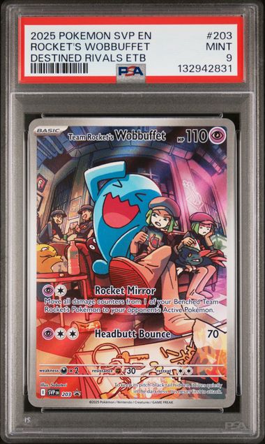 2025 Pokemon Destined Rivals ETB Promo #203 Rocket's Wobbuffet PSA 9