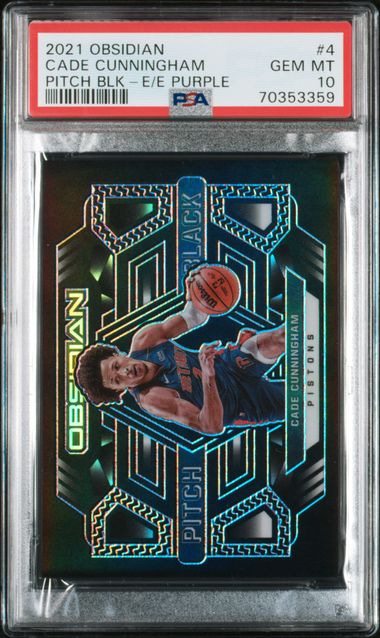 2021-22 Panini Obsidian Pitch Black Electric Etch Purple #4 Cade Cunningham #48/75 PSA 10 (Rookie)