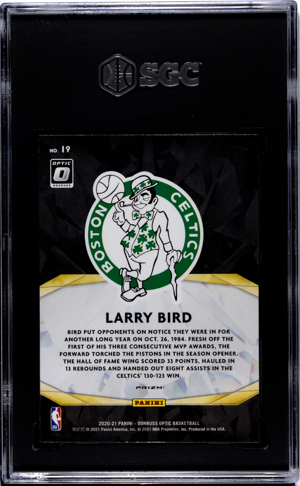 2020-21 Donruss Optic Winner Stays Purple Prizm #19 Larry Bird SGC 10