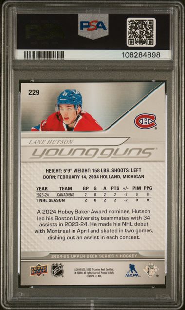 2024-25 Upper Deck #229 Lane Hutson PSA 8 (Rookie)