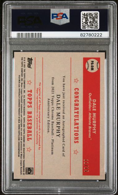 2021 Topps Chrome Platinum Anniversary Pink Refractor Autograph #DM Dale Murphy #11/15 PSA 10