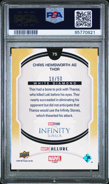 2022 Upper Deck Marvel Studios Allure White Diamond #75 Chris Hemsworth as Thor #18/50 PSA 9 | Eastridge Sports Cards