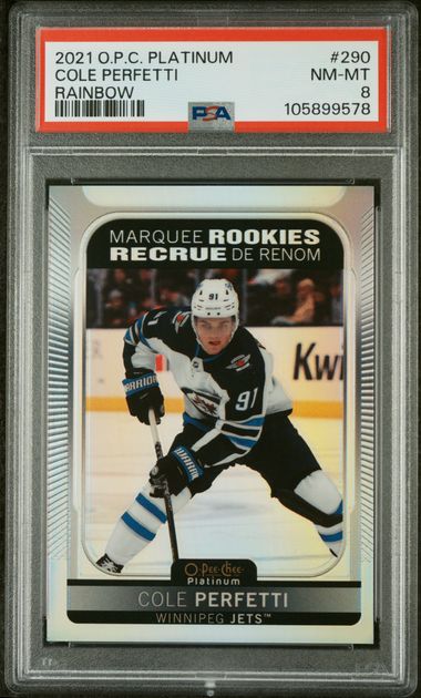 2021-22 O-Pee-Chee Platinum Rainbow #290 Cole Perfetti PSA 8 (Rookie)