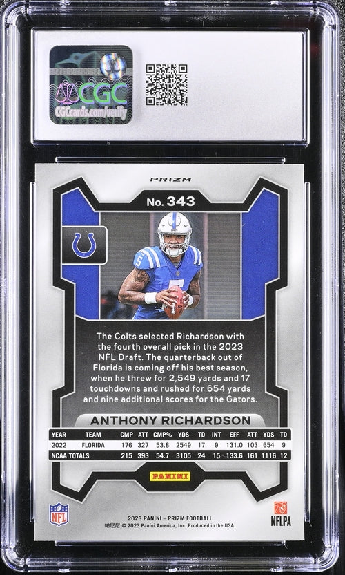 2023 Panini Prizm Lazer #343 Anthony Richardson CGC 9 (Rookie)