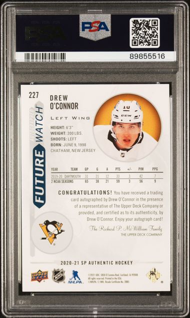 2020-21 SP Authentic #227 Drew O'Connor #894/999 PSA 9 (Rookie)