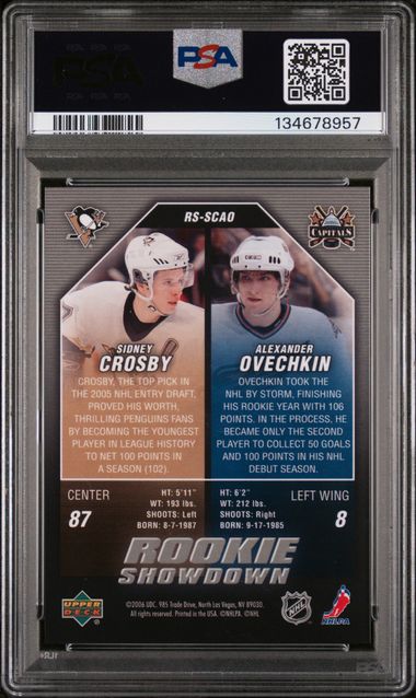 2005-06 Upper Deck Rookie Showdown #SCAO Sidney Crosby/Alexander Ovechkin PSA 9 (Rookie)