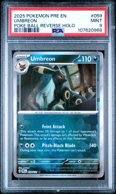 2025 Pokemon Prismatic Evolutions #059 Umbreon- Poke Ball Reverse Holo PSA 9