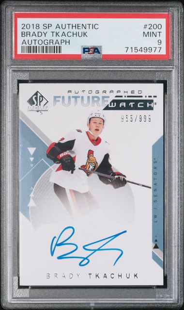 2018-19 SP Authentic #200 Brady Tkachuk #965/999 PSA 9 (Rookie)