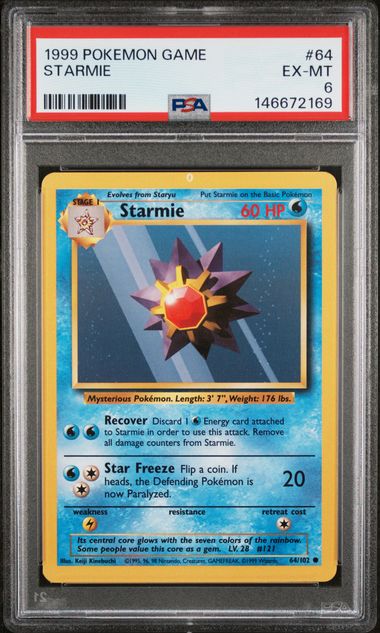 1999 Pokemon Base Set Unlimited #64 Starmie PSA 6