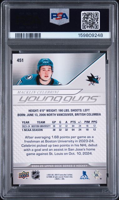 2024-25 Upper Deck #451 Macklin Celebrini PSA 8 (Rookie)