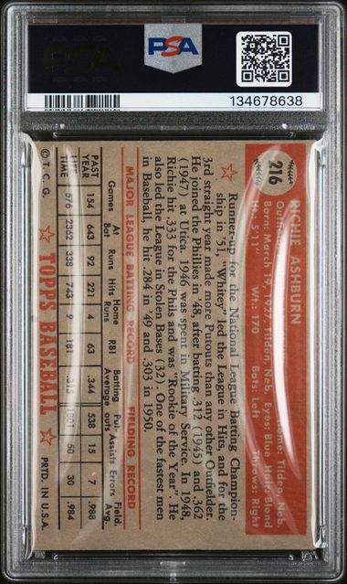 1952 Topps #216 Richie Ashburn PSA 4