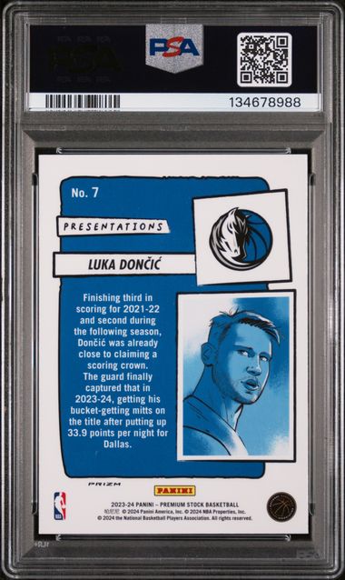 2023-24 Hoops Premium Stock Presentations #7 Luka Doncic PSA 10