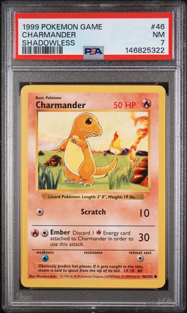 1999 Pokemon Base Set Unlimited Shadowless #46 Charmander PSA 7