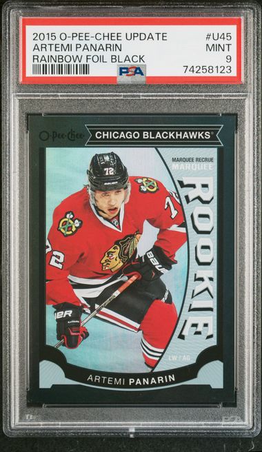 2015-16 O-Pee-Chee Update Black Rainbow Foil #U45 Artemi Panarin #073/100 PSA 9 (Rookie)