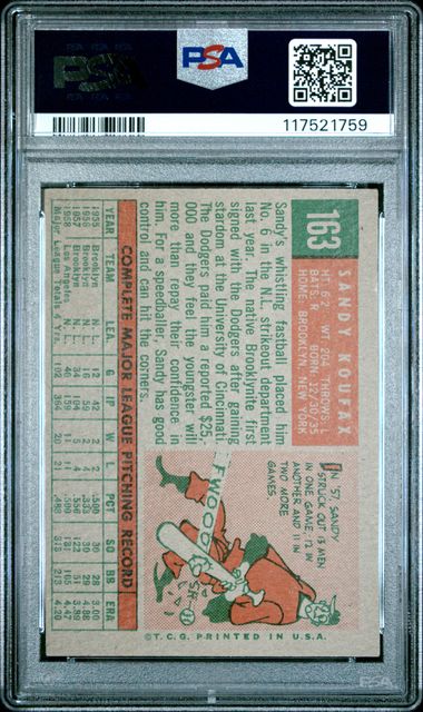 1959 Topps #163 Sandy Koufax PSA 5