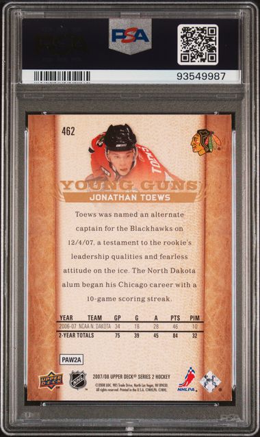 2007-08 Upper Deck #462 Jonathan Toews PSA 8 (Rookie)