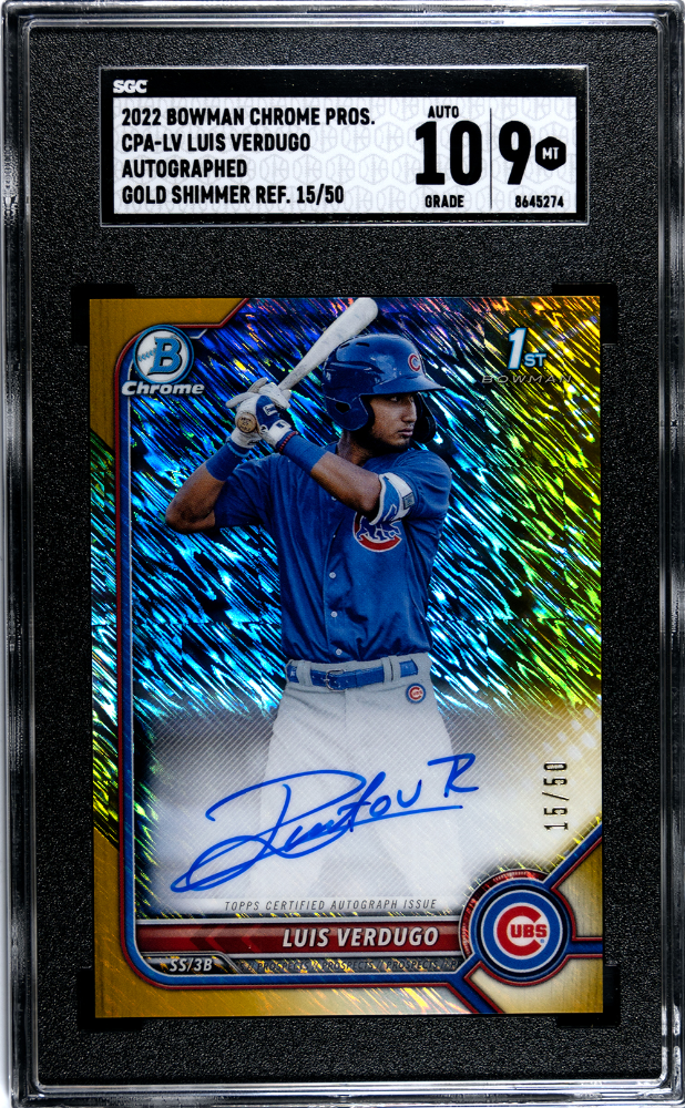 2022 Bowman Chrome Prospects Auto Gold Shimmer Refractor #CPA-LV Luis Verdugo #15/50 SGC 9 (Auto 10)