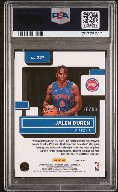 2022-23 Donruss Optic Red #227 Jalen Duren #66/99 PSA 10 (Rookie)