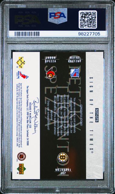 2003-04 SP Authentic Sign of the Times #GTS Wayne Gretzky/Joe Thornton/Jason Spezza #11/25 PSA 9 | Eastridge Sports Cards